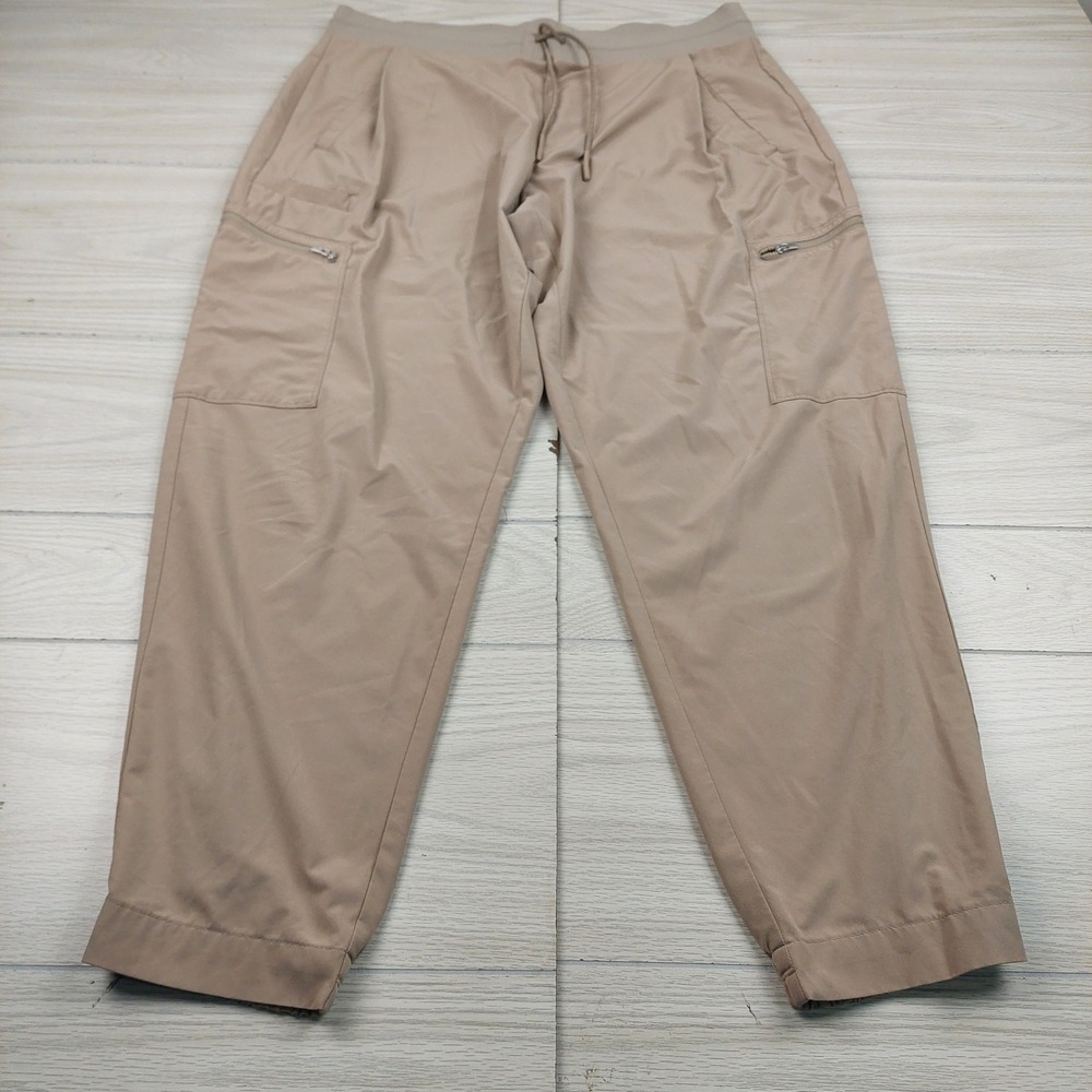 Athleta Go Far Travel‎ Pant Womens 16 Beige Cargo Drawstring Jogger Athleisure